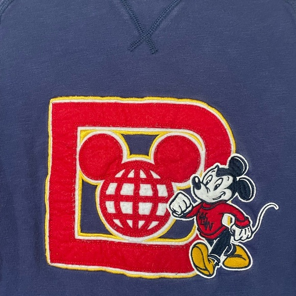 Disney Parks Mickey 1971 Crew Neck Sweater Large Letterman's Patch Retro Cotton - Picture 3 of 8